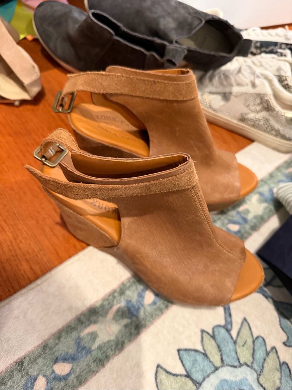 Kork-Ease Tan Suede Open-Toe Wedge Sandals